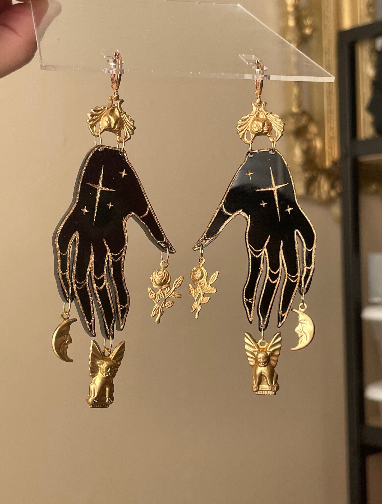 Dark Hand Moon Earrings, Astrology, Tarot, Witch, Witchy, Horoscope, mystic, tarot cards, moon phases, tarot cards, Devil, Creepy hands