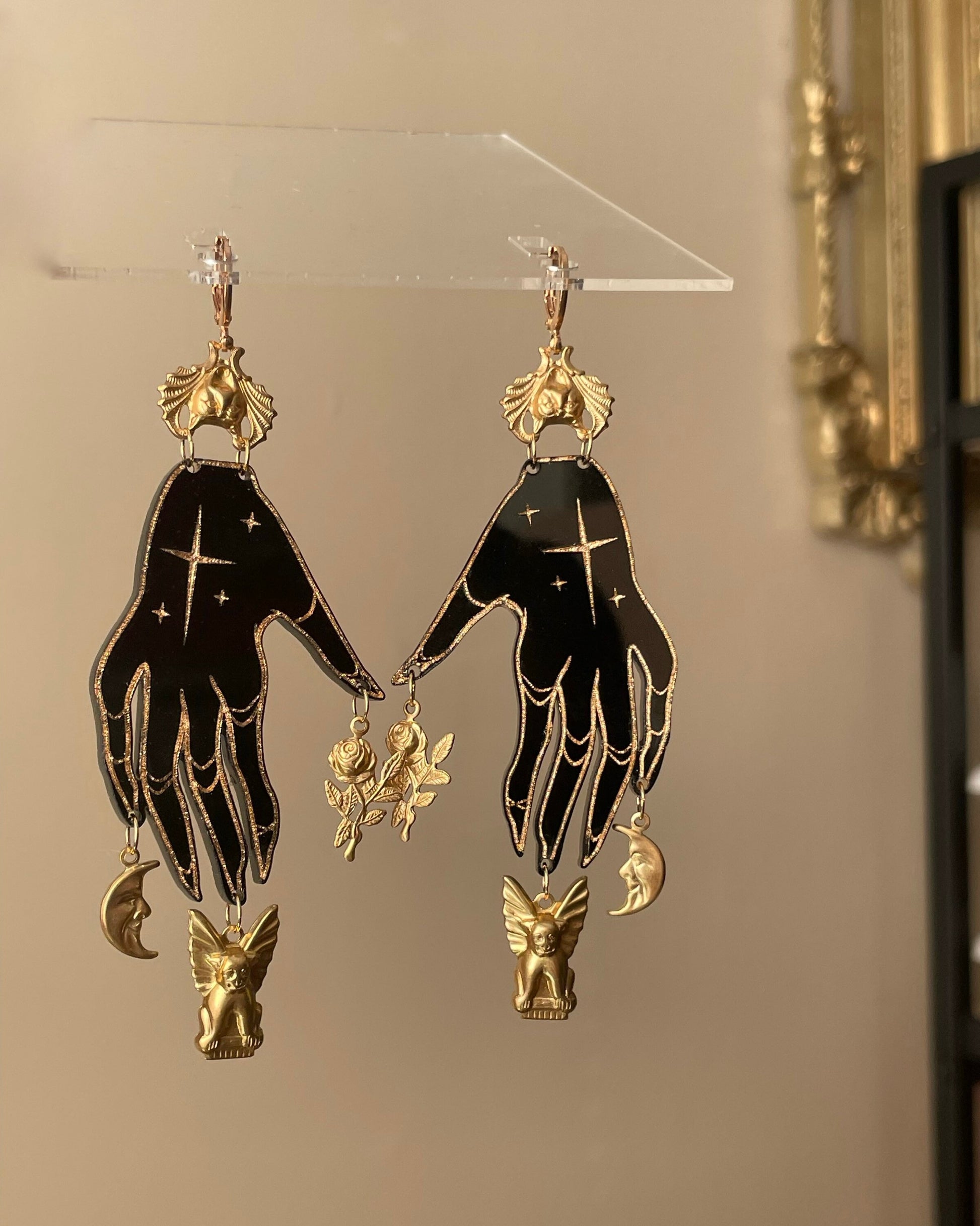 Dark Hand Moon Earrings, Astrology, Tarot, Witch, Witchy, Horoscope, mystic, tarot cards, moon phases, tarot cards, Devil, Creepy hands