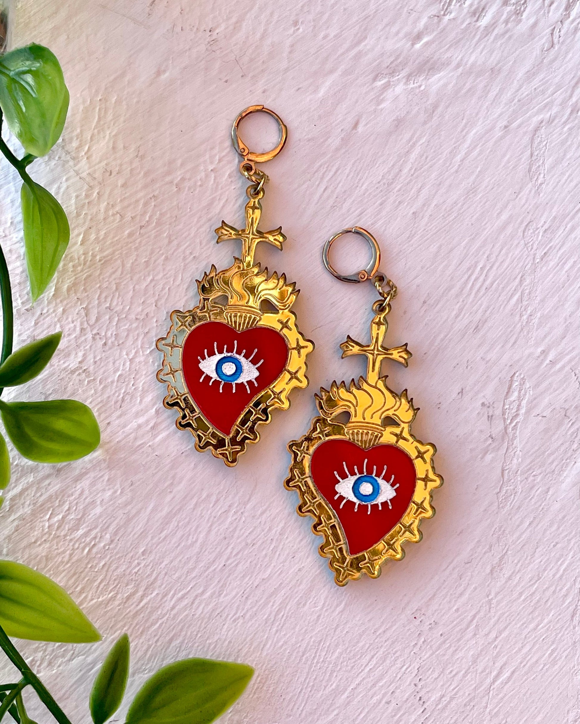 Milagro, Sacred Heart, Evil Eye, Protection, Ex Voto, Mexican, Latina Jewelry, Flaming heart of Jesus, 24K posts wedding guest