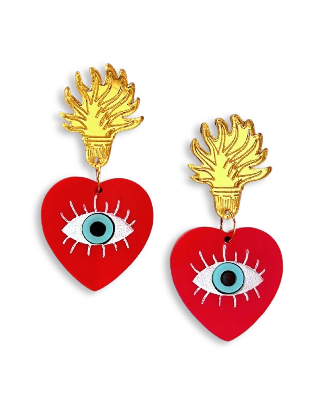 Milagro, Sacred Heart, Evil Eye, Protection, Ex Voto, Mexican, Latina Jewelry, Flaming heart of Jesus, hypoallergenic