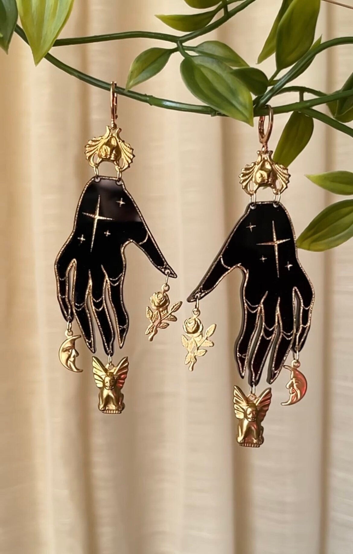 Dark Hand Moon Earrings, Astrology, Tarot, Witch, Witchy, Horoscope, mystic, tarot cards, moon phases, tarot cards, Devil, Creepy hands